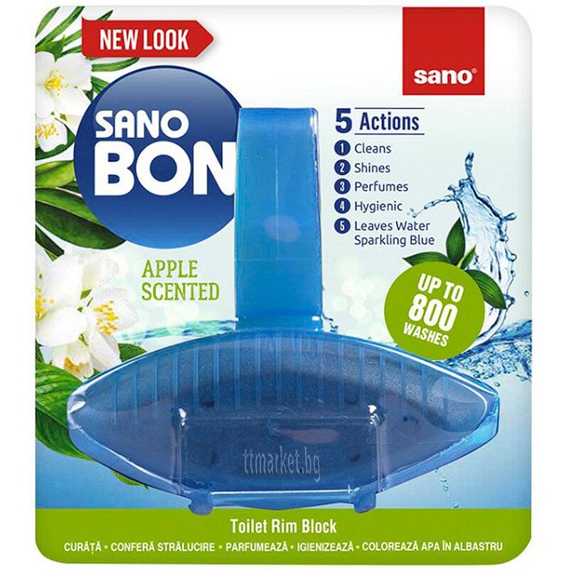 SANO BON ароматизатор за тоалетна чиния, apple scented 5 в 1 синя вода , 55г