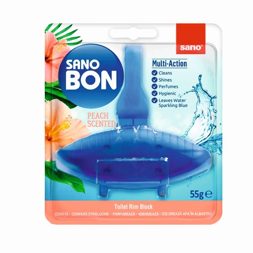 SANO BON ароматизатор за тоалетна чиния, синя вода Праскова, 55 g